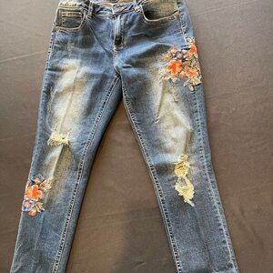 Miss Me Skinny Jeans with Orange Floral Embroidery